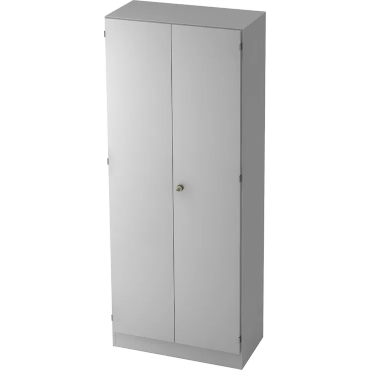 bümö office Kleiderschrank Holz abschließbar mit Spiegel, Büroschrank 80 cm breit in grau - Flur Schrank als Garderobe für Jacken, Taschen & Co. im Arbeitszimmer - Büro Schrank, 6200-5-5-SG