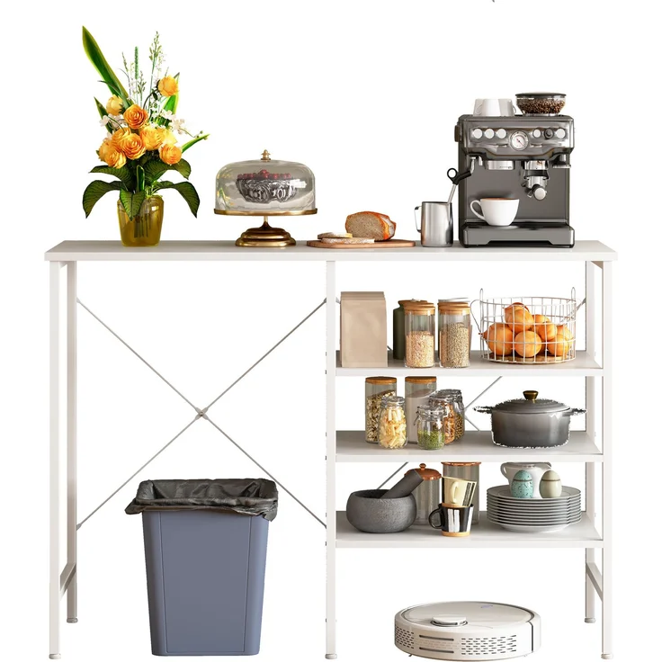 ZUBALIYA Ablagetisch 120 x 40 x 85,5 cm – flexibel montierbare Regale, Metallrahmen mit X-Verstrebung, höhenverstellbare Standfüße, MDF, Metall, Weiß – Bild 9