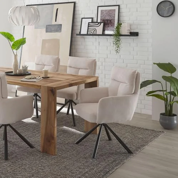 Sofia Esszimmerstühle 6er Set mit schwarzem Metallgestell und Cord Bezug, Beige - Bequeme Stühle für Esszimmer & Wohnzimmer - 60 x 93 x 67 cm (B/H/T) – Bild 2