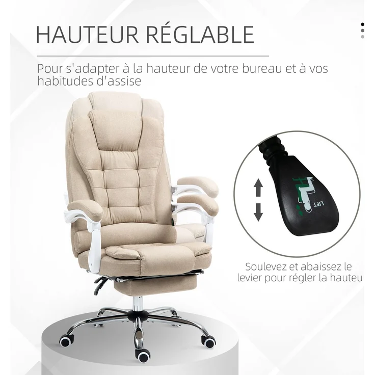 MELAYR, Chefsessel, Computerstuhl mit Fußstütze, 78 x 35 x 56 cm, Beige – Bild 6