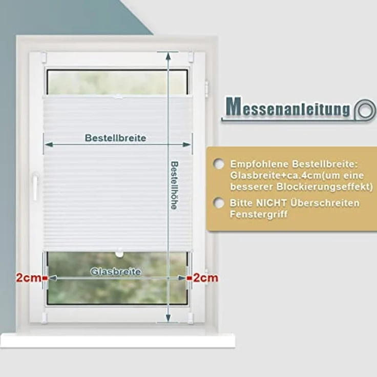 Plissee ohne Bohren Klemmfix 115x200 cm(BxH) Weiß Jalousie Sonnenschutz Easyfix Faltrollo Lichtdurchlässig Rollo für Fenster & Tür – Bild 5
