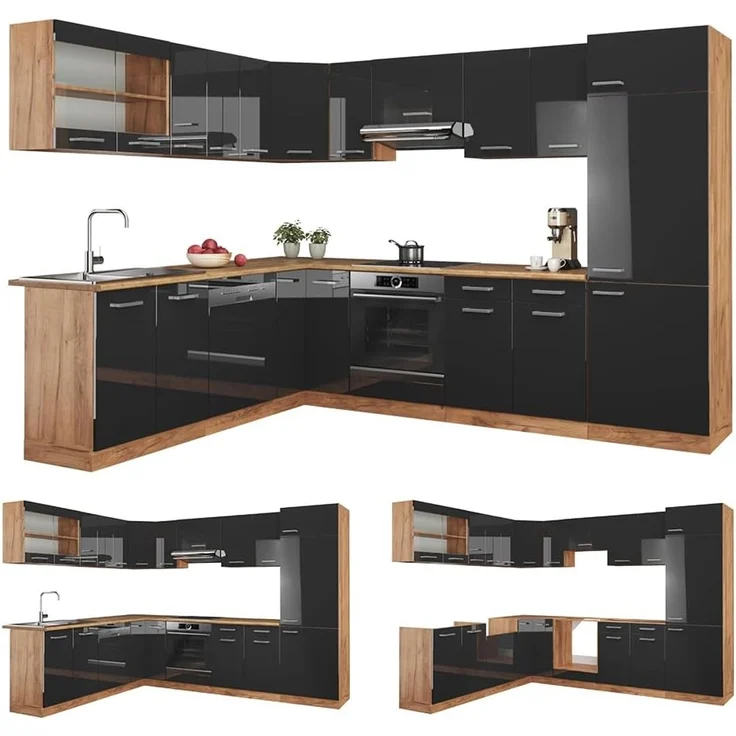 Eckküche R-Line Anthrazit Hochglanz/Goldkraft Eiche 287 x 227 cm, AP Eiche Vicco – Bild 8