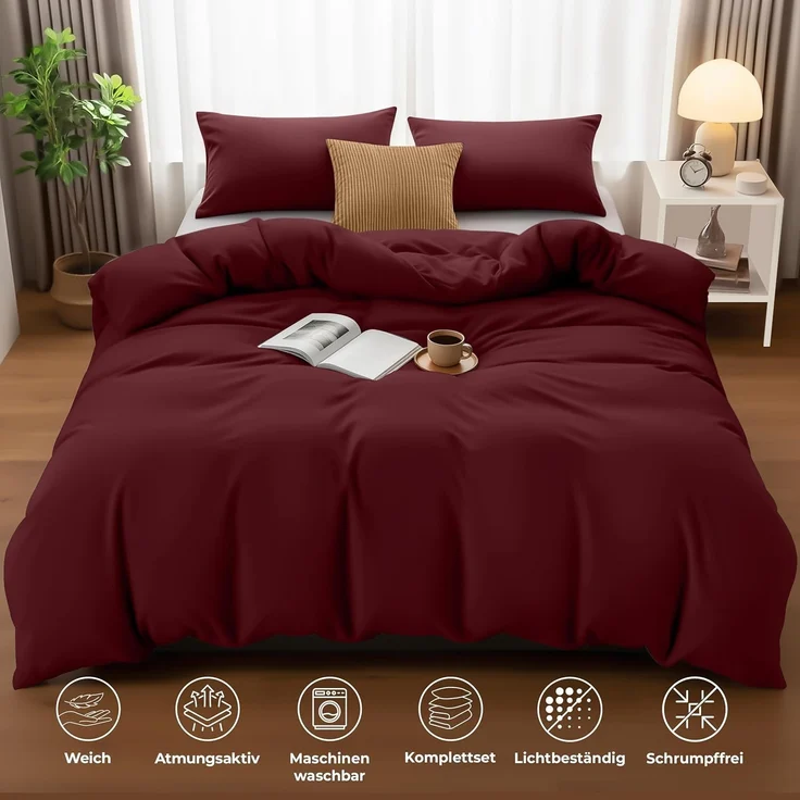 Utopia Bedding Bettwäsche 200x200 Set - Mikrofaser Bettbezug 200x200 cm + 2 Kissenbezüge 50x75 cm - Burgund – Bild 5