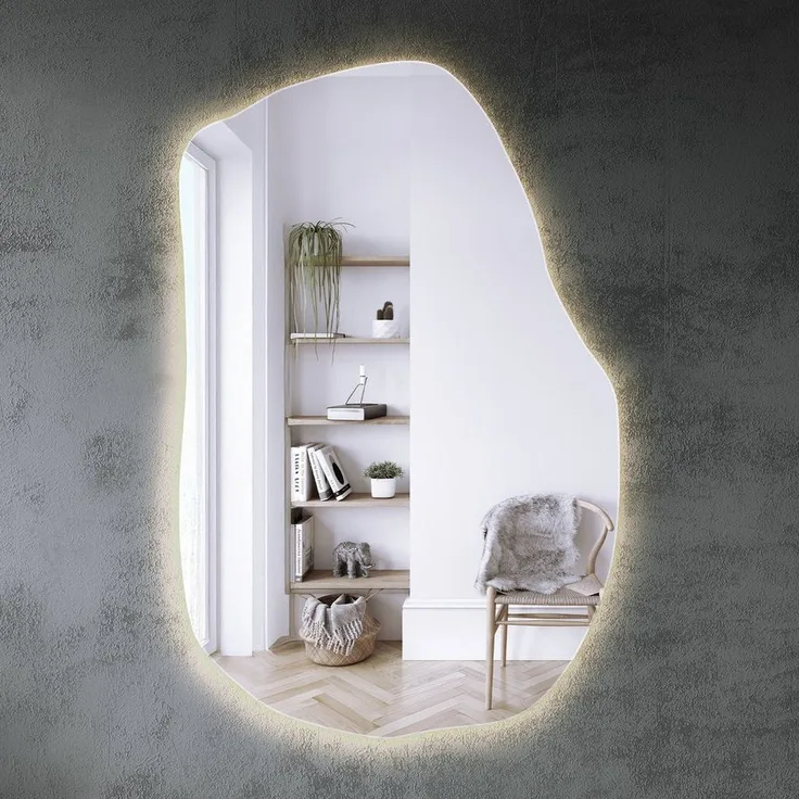 Tulup LED-Lichtspiegel Asymmetrischer Spiegel Beleuchtet Unregelmäßiger Spiegel Mit LED