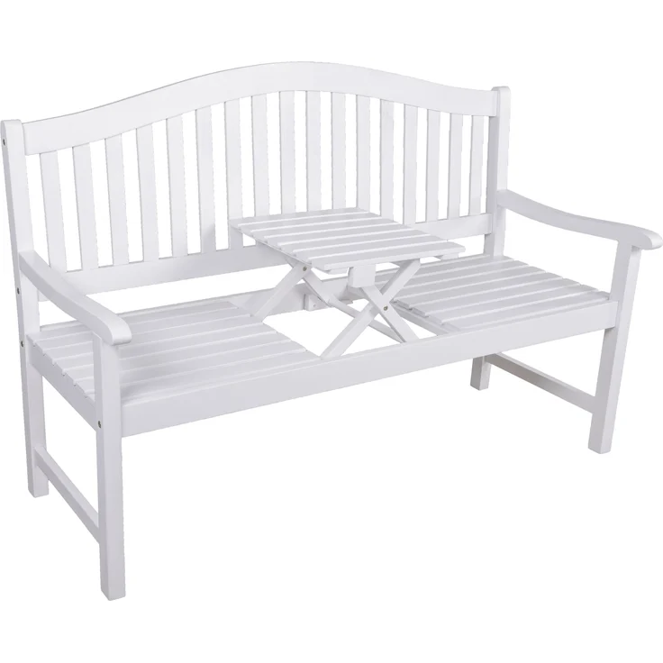 Gartenbank LUCCA hochklappbarer Tisch - 150cm Breit, Eukalyptus, Weißgrau, 150 x 63 x 105 cm | Terrassenbank Wetterfest Sitzbank Outdoor Bank – Bild 1