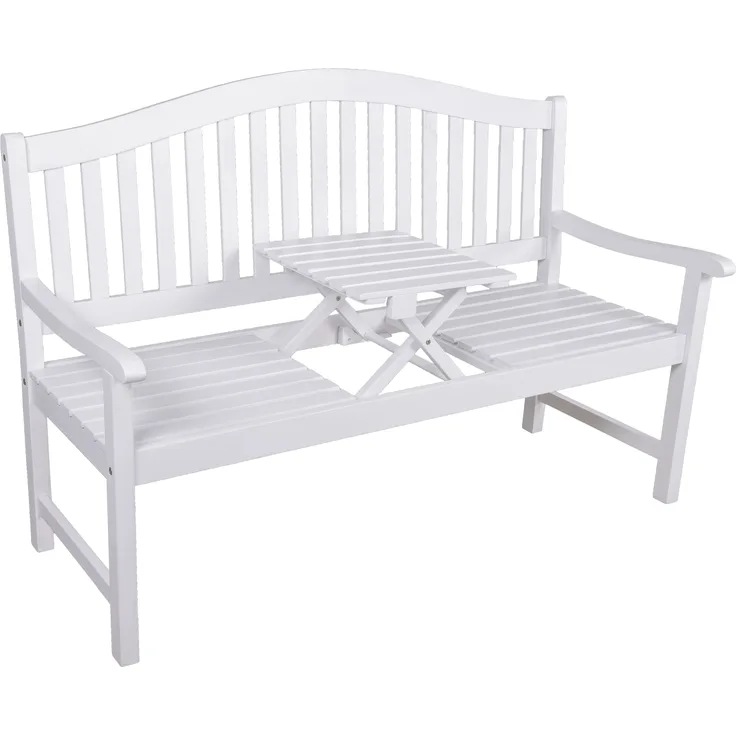 Gartenbank LUCCA hochklappbarer Tisch - 150cm Breit, Eukalyptus, Weißgrau, 150 x 63 x 105 cm | Terrassenbank Wetterfest Sitzbank Outdoor Bank