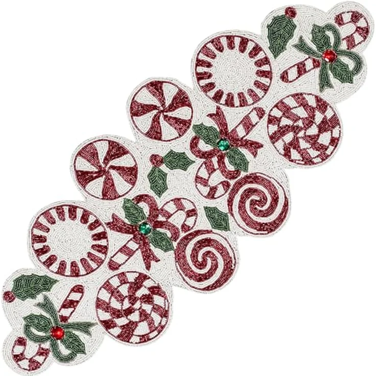 Alpha Living Home Weihnachtstischläufer 33x91,4 cm Candy Perlen Tischläufer Tischmatten für Küchentisch Home Decor Matte für Ernte, Hochzeit, Party Dekoration Rot/Grün/Weiß – Bild 3