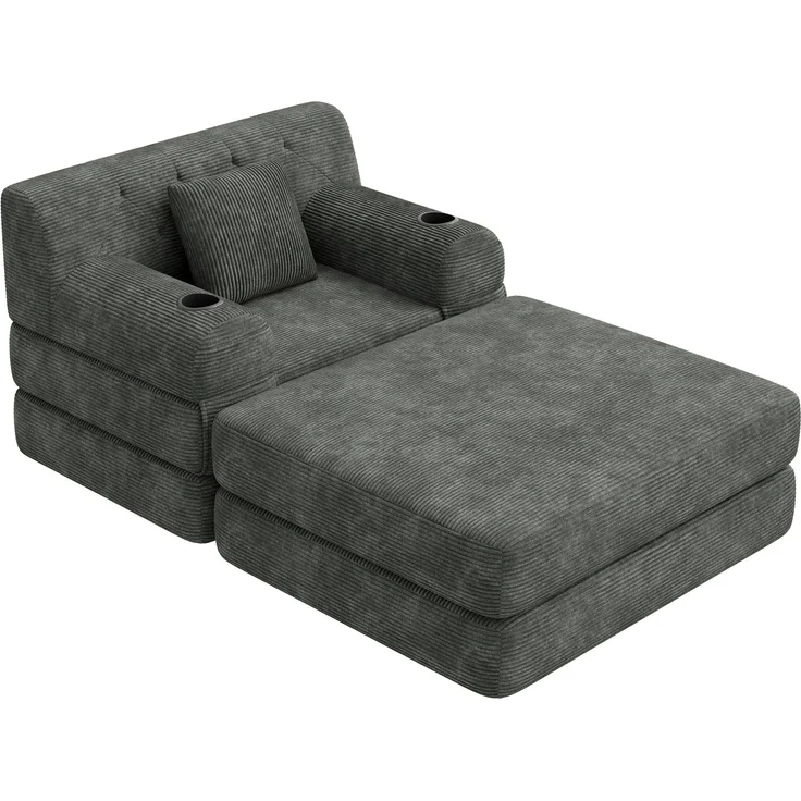 ZUBALIYA Schlafsofa 162x81 cm, mit Stauraum, mit Samtbezug, mit Cordbezug, mit Knopfheftung, mit breiten Armlehnen, Dunkelgrau – Bild 10
