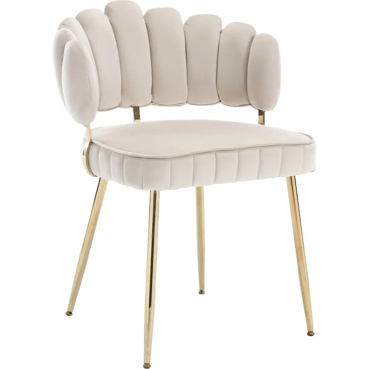 LVHOM Esszimmerstuhl 2er Set mit goldenen Metallbeinen, Polsterstuhl Samt Petal Rückenlehne Design, Wohnzimmerstuhl Küchenstuhl, Beige