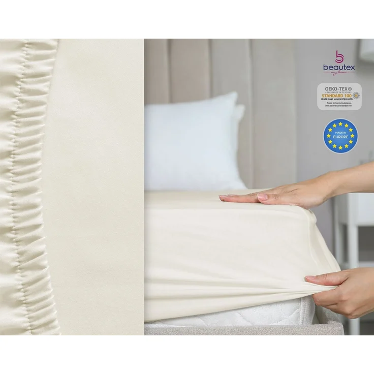 Beautex Spannbettlaken, Gummizug: rundum, (1 Stück), gekämmte Baumwolle Premium Jersey, 160g/m², Elfenbein, Standard - 140x200x30 cm – Bild 1