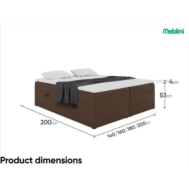 MEBLINI Boxspringbett LIONEL 200x200cm - H3/Braun Webstoff - mit Bettkasten - Gepolstert Doppelbett mit Matratze und Topper - Polsterbett mit Stauraum - Bett ohne Kopfteil - Stauraumbett – Bild 7