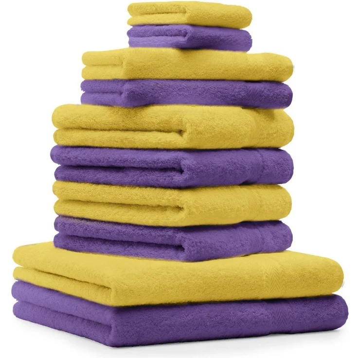 Betz Handtuch Set 10-TLG. Premium Farbe Gelb & Lila, 100% Baumwolle (Set, 10-St) – Bild 5