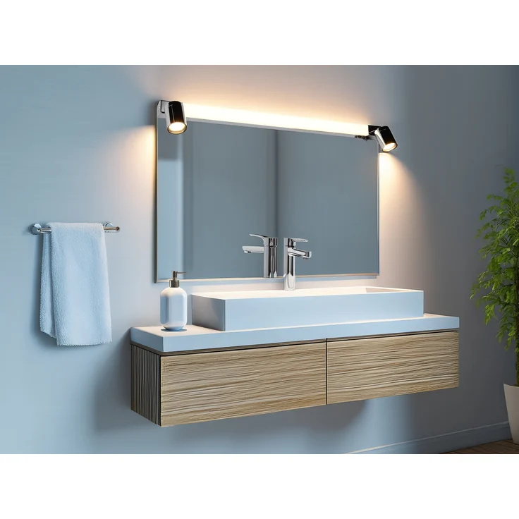 LED Bad Spiegelleuchte mit 2 Strahlern & Schalter, Chrom Breite 90cm – Bild 7