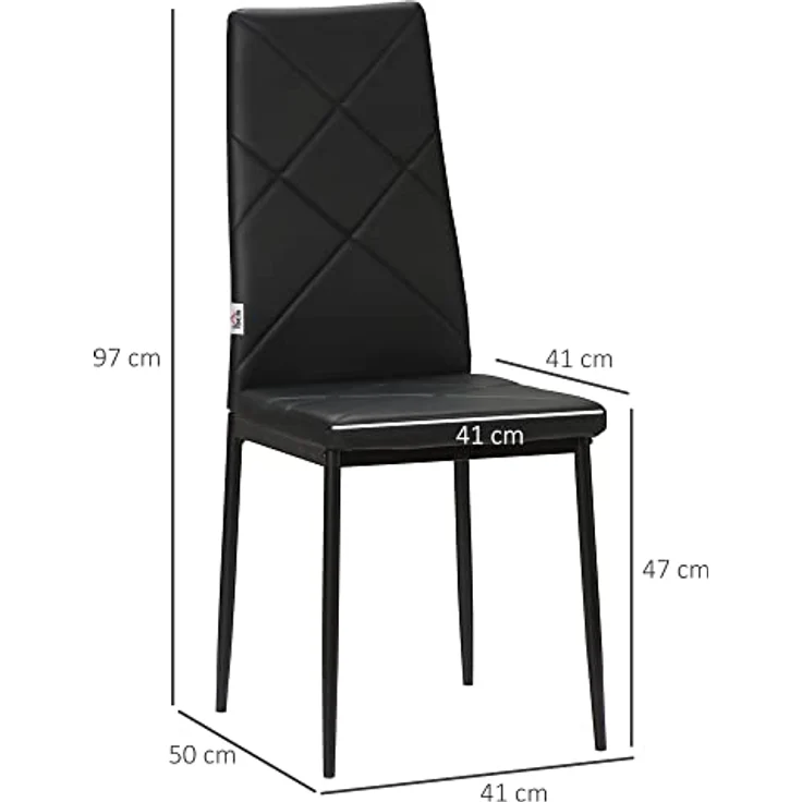 HOMCOM Esszimmerstühle 4er Set Küchenstuhl mit Rückenlehne, Kunstleder, Polsterstuhl mit Fußpolster, Wohnzimmerstuhl, Stühle mit Stahlbeine für Esstisch, Schwarz – Bild 4