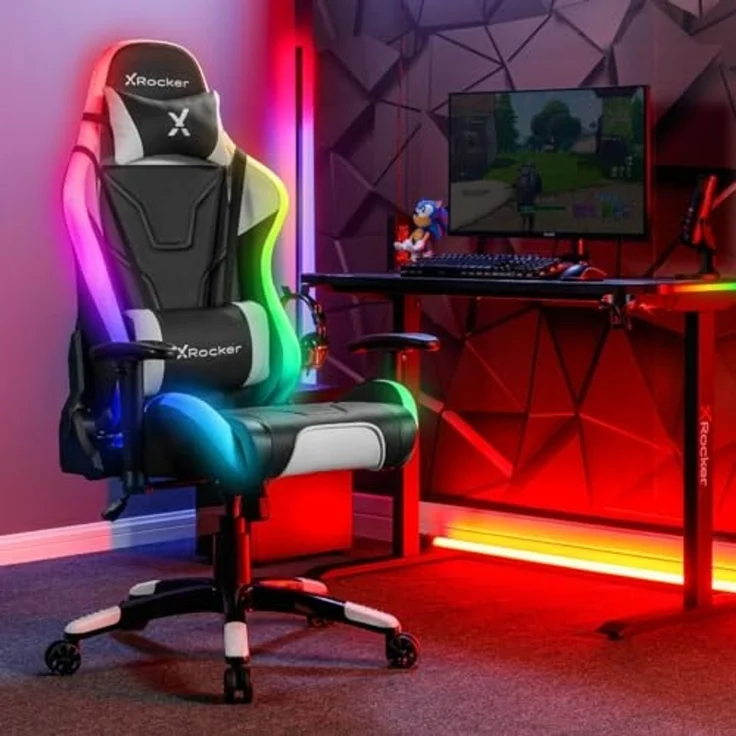 X Rocker Agility eSports Gaming-Bürodrehstuhl mit LED-Beleuchtung & App-Steuerung - schwarz/weiß – Bild 2