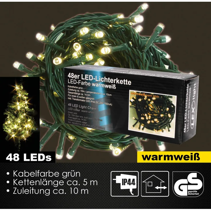 48er LED Lichterkette Außen Innen Partylichterkette grün Weihnachtslichterkette warmweiß
