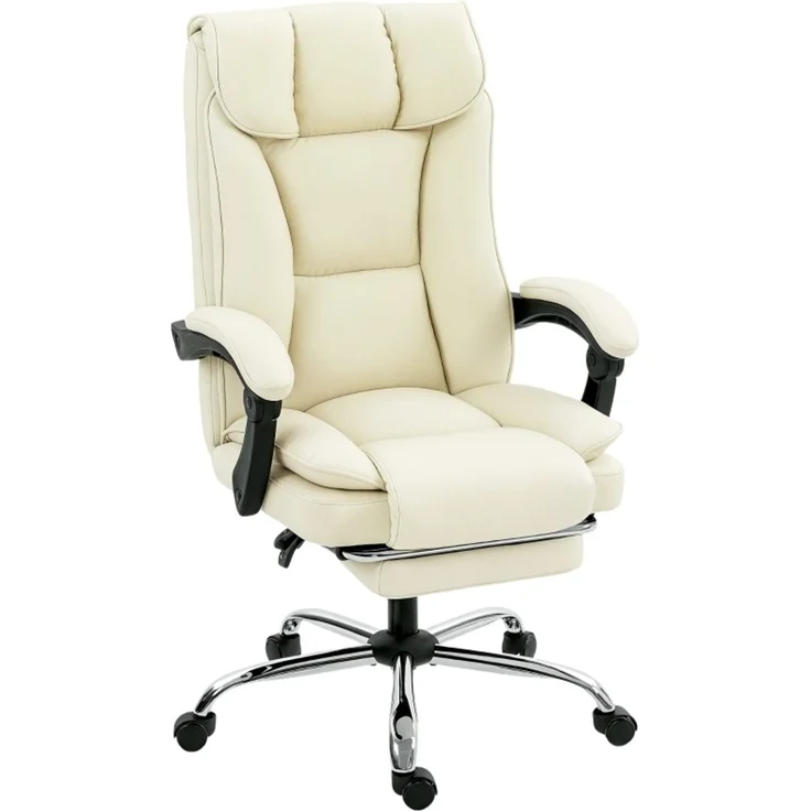 Bürostuhl 66x72x113-121 cm mit Fußstütze, verstellbarer Rückenlehne und Kunstleder in Beige – Bild 6