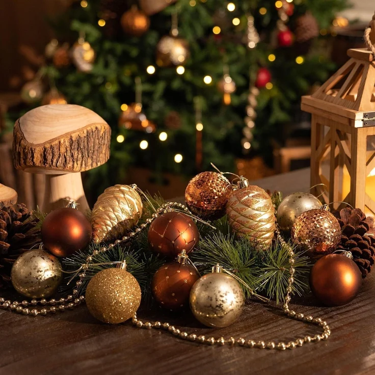 Weihnachtskugeln 100 TLG Kunststoff Christbaumkugeln 3-16cm Wald Thema – Bild 4
