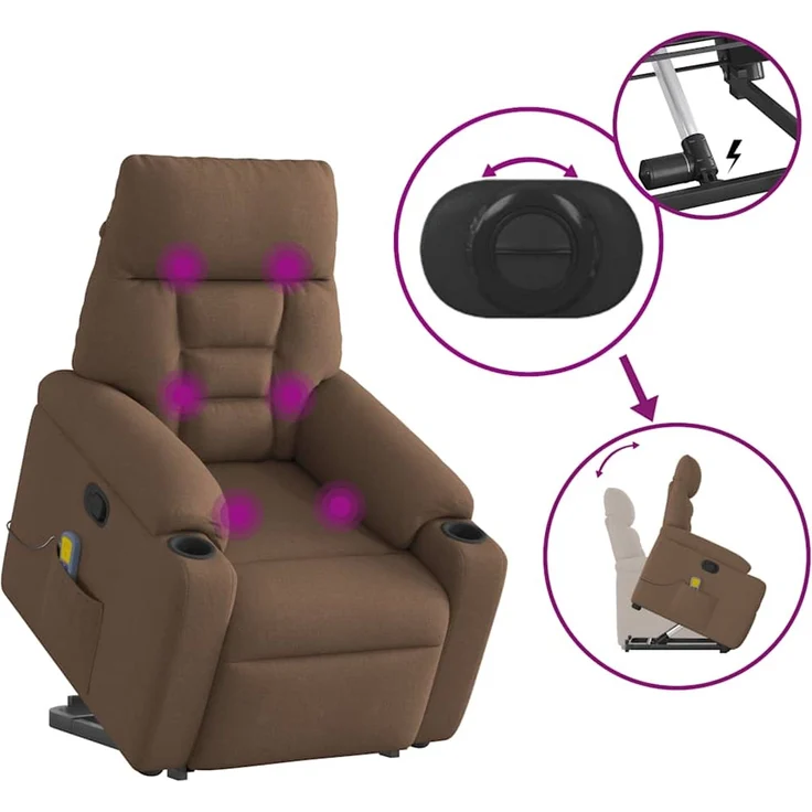 vidaXL Massagesessel mit Aufstehhilfe Braun Stoff 3303046 – Bild 8