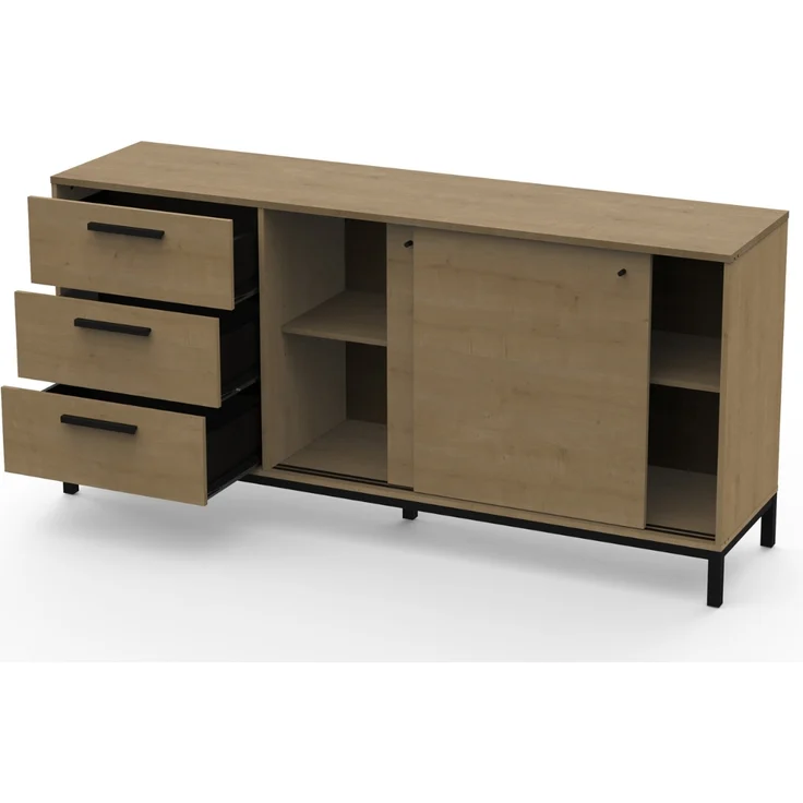 Calicosy Sideboard 2 Schiebetüren und 3 Schubladen L181 cm - CRAFT - Helles Holz – Bild 5