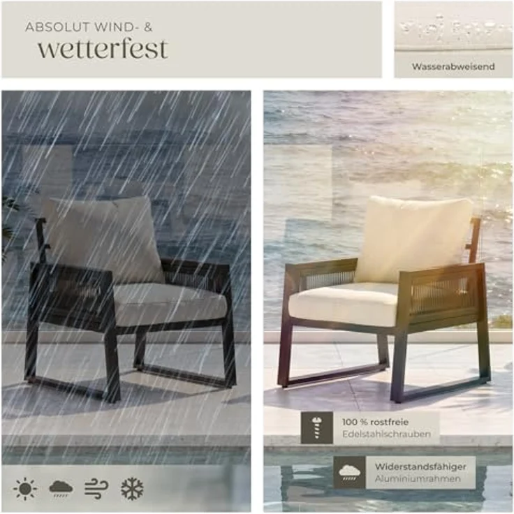 tectake Gartenlounge-Set Terrassenset Captive im Rope-Design mit Aluminiumgestell, (Set, 2-tlg), Extra dicke und große Sitzpolster und Rückenkissen – Bild 8