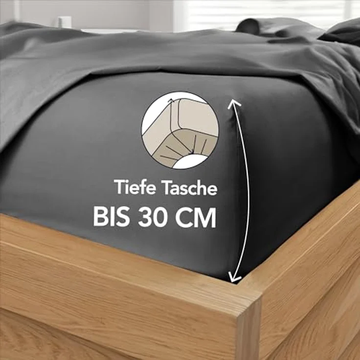 Dreamzie Spannbetttlaken 90x200 cm - Hoher Steg bis 33 cm - 100% Mikrofaser - Dunkelgrau - Schadstoffgeprüft (Oeko TEX), Bettlaken mit Gummizug – Bild 3
