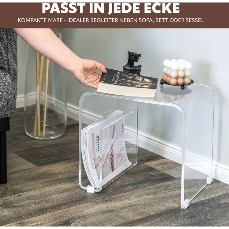 eluno Beistelltisch 2in1 aus Acryl mit Magazinhalter (1-St) – Bild 6