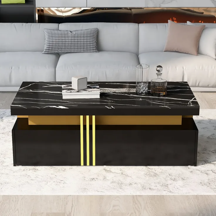 TV-Schrank 200x40x42 cm/100x50x40 cm in Schwarz,2er-Set ,Marmor-Optik, Hochglanz, 3 Schubladen, für TVs bis 90 Zoll