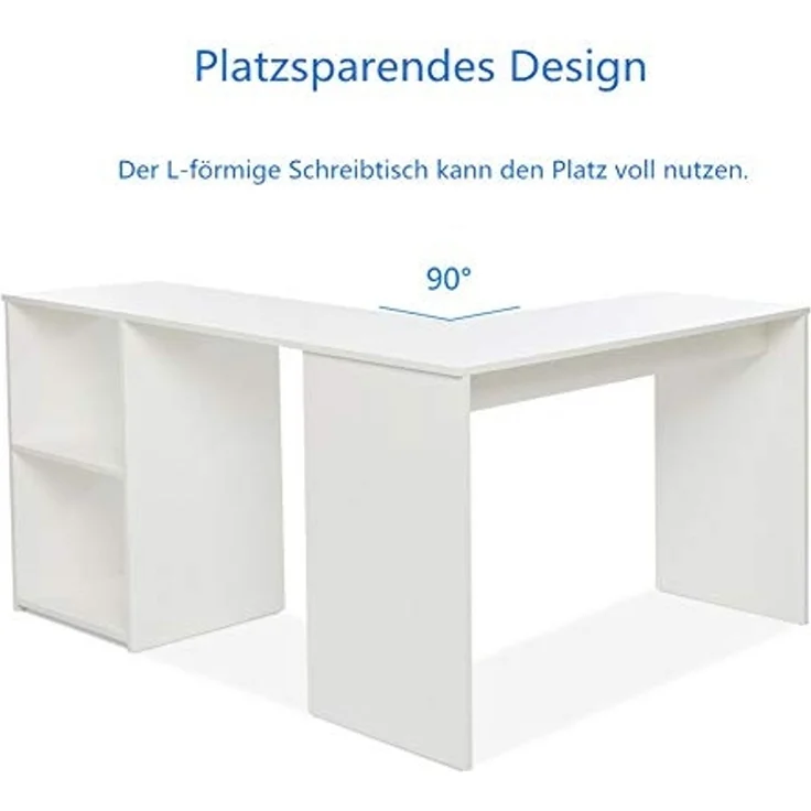 Mondeer Eckschreibtisch, Computertisch L-Förmig Schreibtisch mit 2 Ablagen Großer fürs Arbeitszimmer Wohnzimmer Büro 108×135×73,5 cm (Weiß) – Bild 5