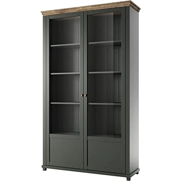 Lomadox Vitrine EPSOM-83 grün Landhaus mit Lefkas Eiche Nb. Knopfgriffe Messing 126/200/42 cm – Bild 4