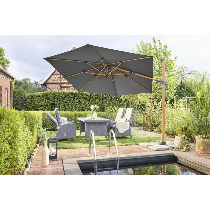 Primaster Ampelschirm Tarifa anthrazit Ø 4m Sonnenschirm Gartenschirm schwenkbar – Bild 2