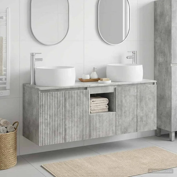 vidaXL Badezimmerschrank-Set 3 stk. Betongrau 129 x 44,5 x 80 cm 3405720 – Bild 1