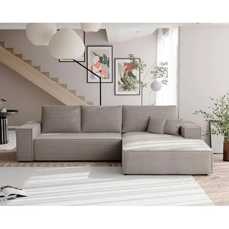 Ecksofa (Ausrichtung rechts) mit Schlaffunktion und Bettkasten, 294x185 cm, Kiefernholz & MDF, DL-Auszugsmechanismus, Kaffeefarben – Bild 2