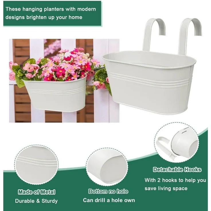 Metall Blumentopf 4er Set 27,5cm Hängender Eimer Weiß für Balkon Garten – Bild 2