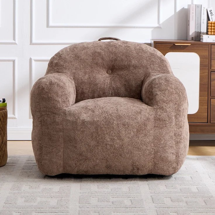 1-Sitzer Bean Bag Sessel aus Kunstfell, mit ergonomischer Rückenlehne, Khaki,H 79 x T 95 x B 95 cm – Bild 2