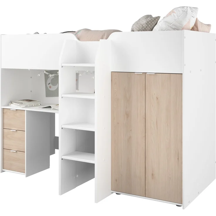 Parisot Hochbett Tom mit Schreibtisch, Schubkästen & Schrank – Bild 3
