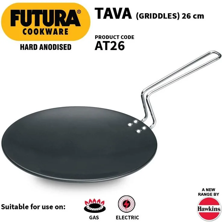 Futura L52 Harteloxierte konkav Grillplatte 10 Zoll 4,88 mit Stahlgriff 26 cm schwarz