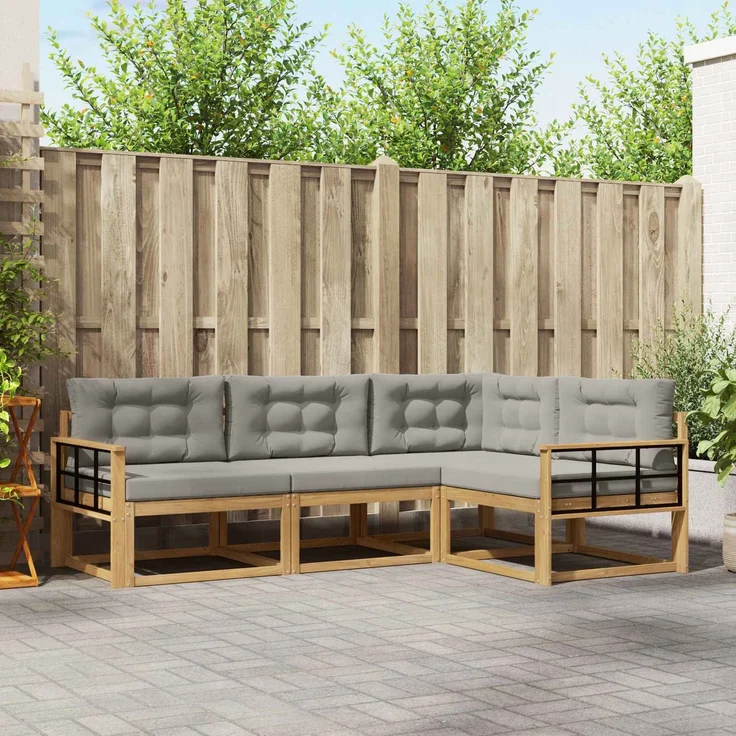 vidaXL Outdoor-Sofagarnitur 4 stk. Weiß und Hellgrau 3386385 – Bild 1