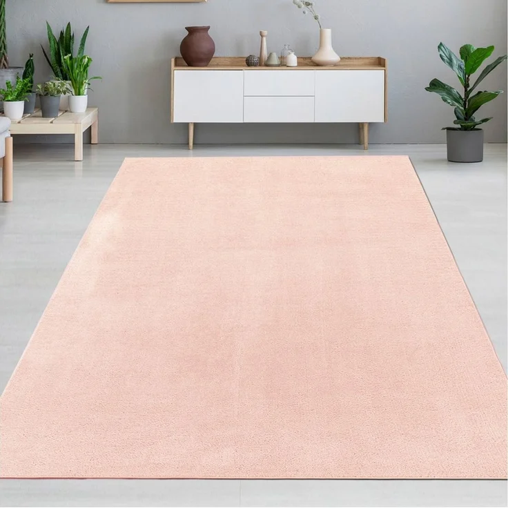 Carpetia Teppich Samtiges Uni-Design, rechteckig, Höhe: 10 mm, samtig weich, pflegeleicht, rutschhemmende Rückseite – Bild 1