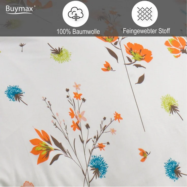 Buymax Bettwäsche Adalia, Aria, Renforcé, 3 teilig, Bettbezug-Set 200x220 cm 100% Baumwolle Reißverschluss Blumen Weiß – Bild 3