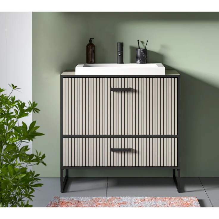 Waschtisch inkl. Waschbecken (B/H/T: 80x84x48 cm) in Kaschmir Nachbildung – Bild 6