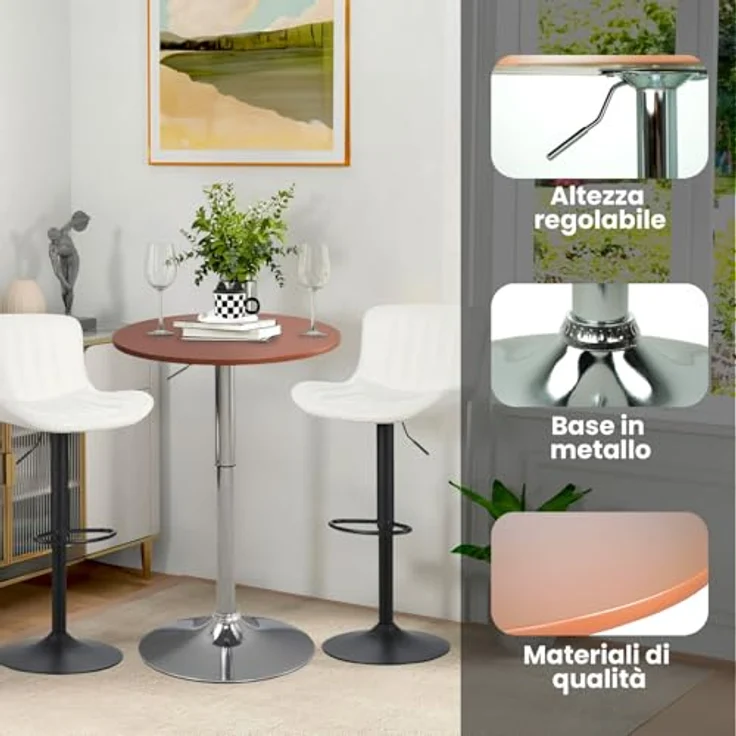 WeHome - Bartisch, hoher Couchtisch, höhenverstellbarer Couchtisch, quadratischer oder runder Tisch, Küchentisch (Brown, rund) – Bild 5
