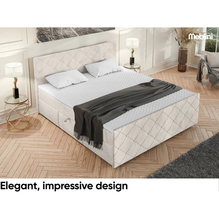 MEBLINI Boxspringbett HENRY 180x200cm - H3B/Beige Samt - mit Bettkasten - Polsterbett - Doppelbett mit Topper & Bonellfederkern-Matratze – Bild 4