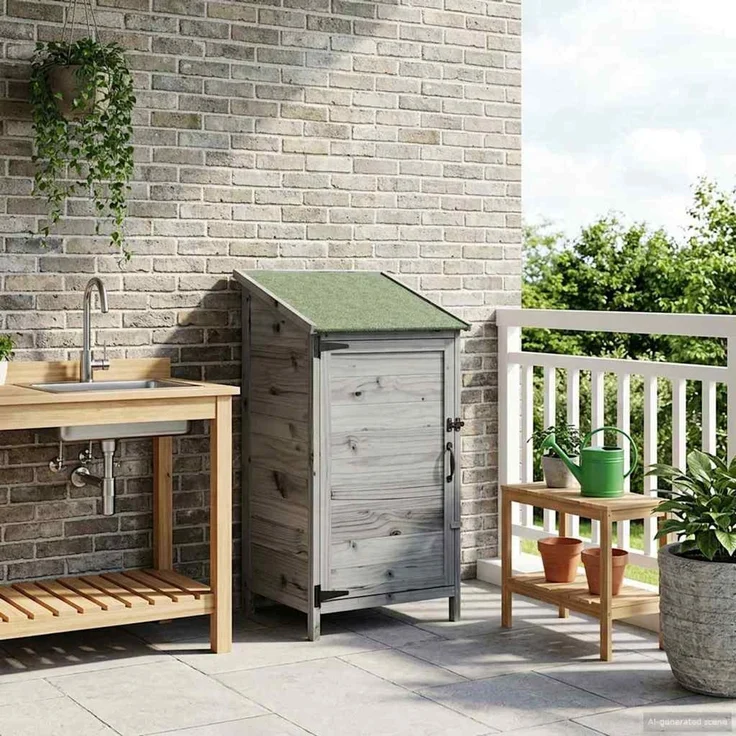 vidaXL Gartenschuppen Grau 59 x 56 x 113,5 cm Massivholz aus Fichte 42033438 – Bild 3