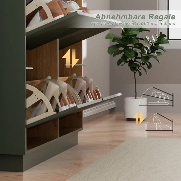 UEV Schuhschrank schmaler Schuhschrank mit 4 Klappen, Schukipper Schuhregal 100x24x91cm Schuhkommode mit Kippschutz & Drucktür & Verstellbarer Trennwände – Bild 4