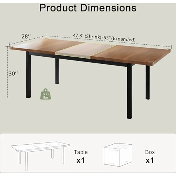 Feonase Esstisch Ausziehbar 120-160 cm,Küchentisch für 4-6 Personen,Esszimmertisch für Kleine Räume, Esszimmer und Küche,Walnuss – Bild 2