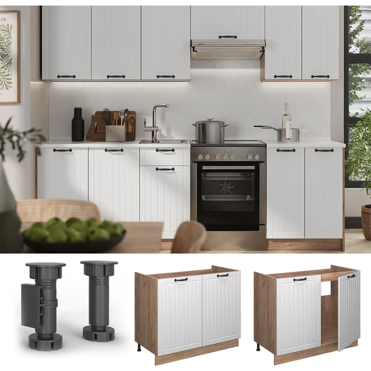 Spülenunterschrank Fame-Line Weiß Landhaus/Goldkraft Eiche 100 cm, AP Marmor Vicco – Bild 4