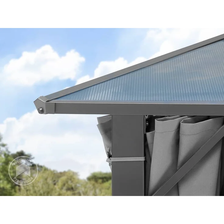 TOOLPORT Gartenpavillon 3x3 m Polycarbonat Dach ca. 6 mm - Hardtop Pavillon mit 4 Seitenteilen und Moskitonetzen in grau – Bild 6