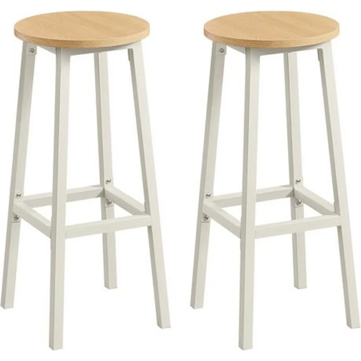 VASAGLE Barhocker, 2er Set, Barstühle, Küchenstühle mit Metallgestell, einfache Montage, 74 cm hoch, mit Fußstütze, für Küche, Wohnzimmer, Esszimmer, goldeichenfarben-weiß – Bild 1