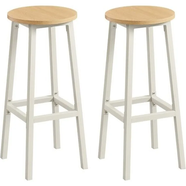 VASAGLE Barhocker, 2er Set, Barstühle, Küchenstühle mit Metallgestell, einfache Montage, 74 cm hoch, mit Fußstütze, für Küche, Wohnzimmer, Esszimmer, goldeichenfarben-weiß